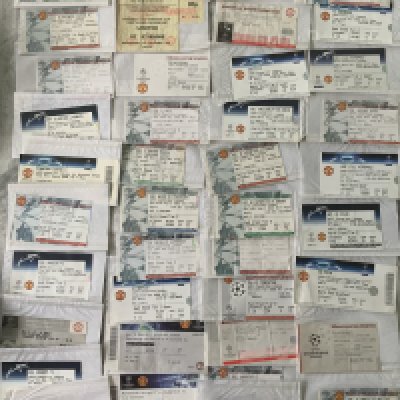 Manchester United Home European Match Football Tickets: All Champions League matches except for 77/78 St Etienne beam back played at Plymouth which has piece cut out. The rest are excellent all from 2000 onwards except 98/99 Barcelona.