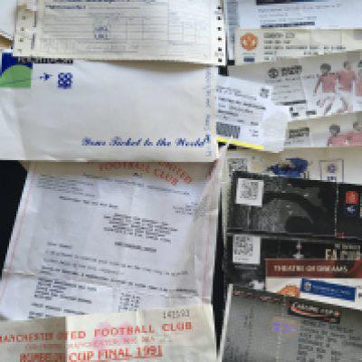 Manchester United European Away Tickets + Documents: Travel itineraries to 1991 Montpellier, Barcelona and 1994 Barcelona. C/W some other big match Man Utd tickets.