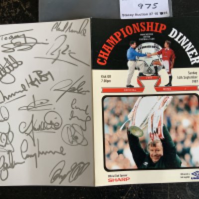 96/97 Manchester United Signed Championship Dinner Menu: Signed to blank rear page in silver marker by 17. Includes Sheringham P Neville Beckham and Keane.
