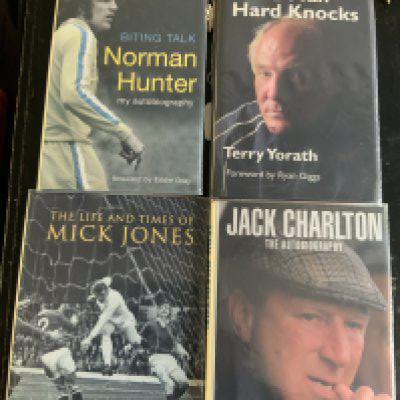 Leeds United Signed Football Books: Undedicated books signed by Mick Jones Norman Hunter Jack Charlton is stuck in and Terry Yorath is dedicated. (4)