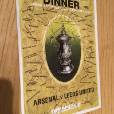 Leeds United 1972 Cup Winning Team Signed Dinner Menu: Dinner menu held in 2007 signed by 11. Autographs of Reaney Gray Hunter Lorimer Clarke Bates Charlton Jones Giles Harvey and Madeley. Former property of Mick Bates and Coa from reputable source.