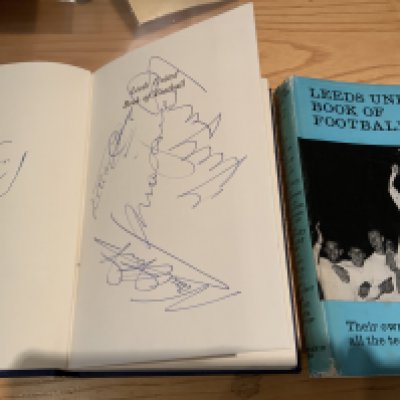 Leeds United Signed Book Of Football: Original 1969 hardback book with dust jacket hand signed by Hunter Gray Yorath Jones Lorimer and Ellam.