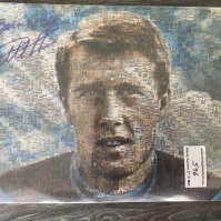 Geoff Hurst Signed West Ham Football Print: 16 x 12 inch montage print signed best wishes without dedication. Made up in tiny photos of West Ham players.