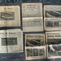 1923 FA Cup Final Football Newspapers: First match at Wembley Bolton v West Ham. Full newspapers from the Sunday Illustrated, Daily Mirror, Sunday Pictorial, Daily Express and The Star. C/W outer page of the Daily News. Mostly good with front page coverage and more of the famous event. (6)