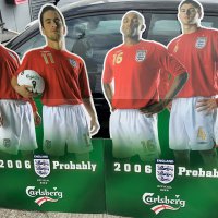 England 2006 World Cup Advertising Display: Large Carlsberg advertising display of players measures approx 68 x 56 inches. Features players Beckham Cole Gerrard and Defoe.