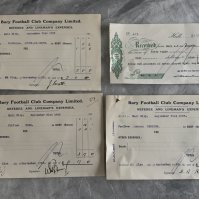 35/36 Bury v Hull City Invoices + Receipts: From Bury for the travelling expenses of all 3 Referee/ Linesman. C/W a receipt from Bury for 48 pounds (20 per cent of proceeds) of the match. Nice items from the great old football league club. (4)
