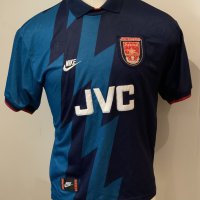 Arsenal 95 - 96 Away Football Shirt: Short sleeve blue replica JVC in good condition. Size medium.
