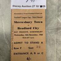 60/61 Shrewsbury Town v Bradford City League Cup Football Ticket: Excellent condition 3rd round match at Gay Meadow from the inaugural season of the cup.