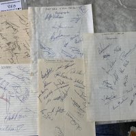 1960s Football Autographs: Loose pages hand signed in pen by 63/64 Coventry x 15, 61/62 Oldham x 16, 63/64 Port Vale v Hull x 15, Stockport x 12, York City x 10. (5)