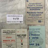 64/65 Manchester United Away Football Tickets: League match at Arsenal and 2 different style FA Cup at Wolves. Good. (3)
