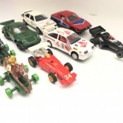 A Collection Of Scalextric Cars Including 2 Race Horses.