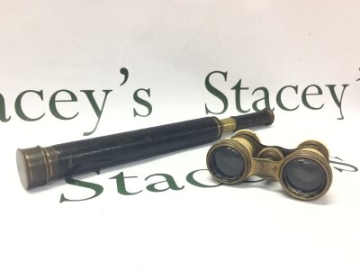 A small Victorian telescope and a pair of Victorian binoculars
