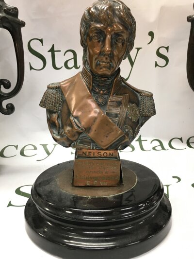 A small bronze and copper bust of Nelson, 20cm tall approximately
