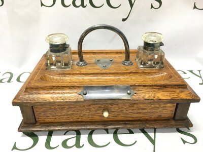 An oak pen tray, 28cm wide