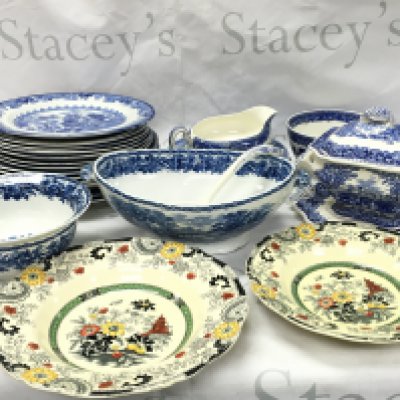 A Collection of blue and white ceramics including plates, bowls by Booths, Masons, Old Willow etc Coalport Kings ware canton dishes. This lot cannot be posted- NO RESERVE