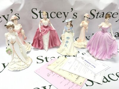 Six figures including Coalport Golden Age, The Rose Ball, Femmes Fatalas etc. no obvious damage or restoration