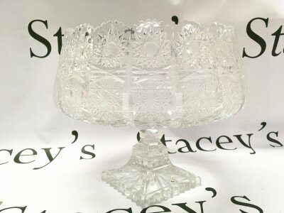 A cut glass bowl, 19cm tall, 24cm wide Approx