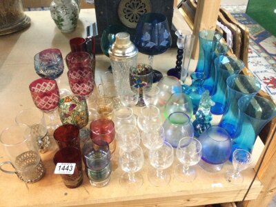 A collection of assorted glass including cranberry etc.