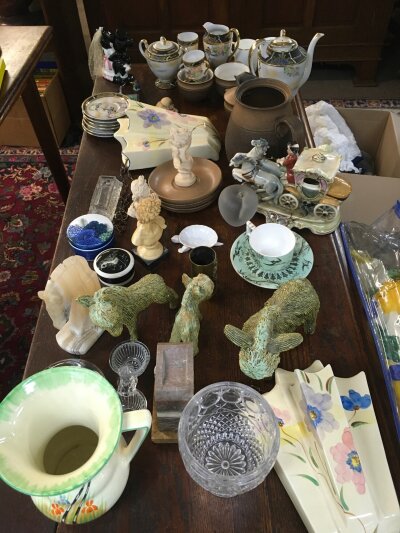 A collection of ceramics including Arthur Wood, Poole dishes, Oriental tea set, Mickey and Minnie figure group , Denby etc no reserve
