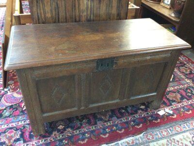 An oak coffer. 
Approximately 120 cm wide 67cm tall 54cm deep