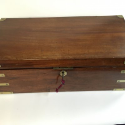 A 19th century mahogany brass board writing box
