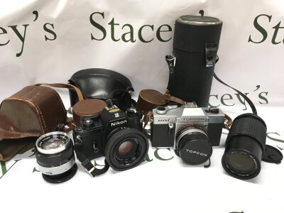 Nikon EM camera , Topcon UNI  , 200mm Cpc phase 2 & Topcor 100mm lenses