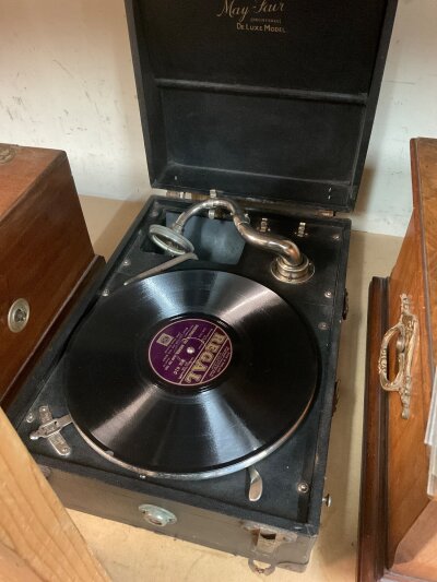 A May fair table top gramophone.
