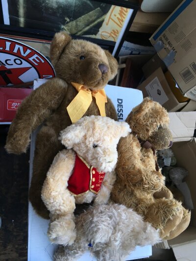 A box of teddy bears comprising many Russ bears including limited editions.
