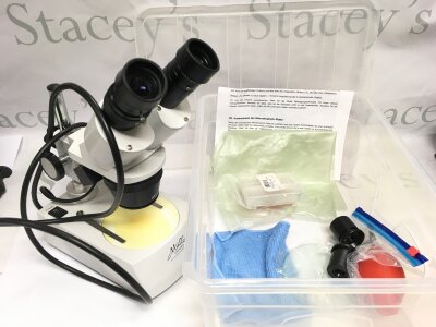 A modern Muller microscope and accessories.