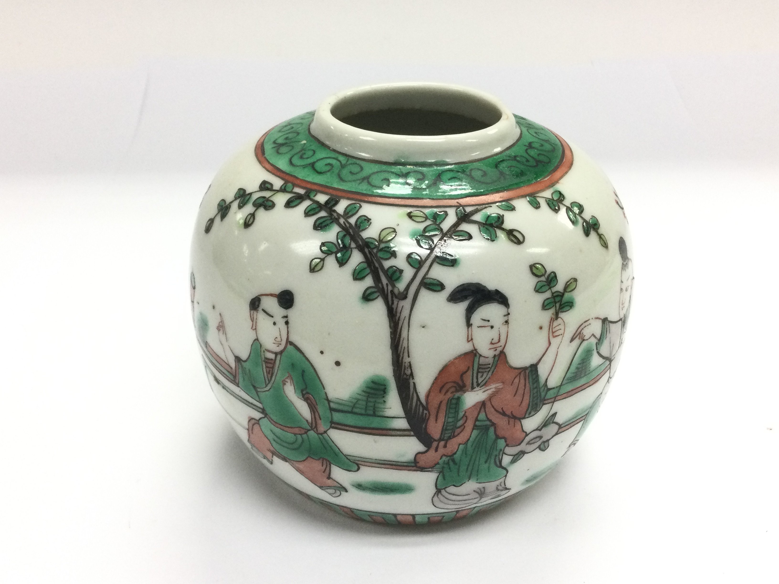 An Oriental vase of ovoid form decorated with figures in a garden setting, approx height 9cm. Shipping category D.- NO RESERVE