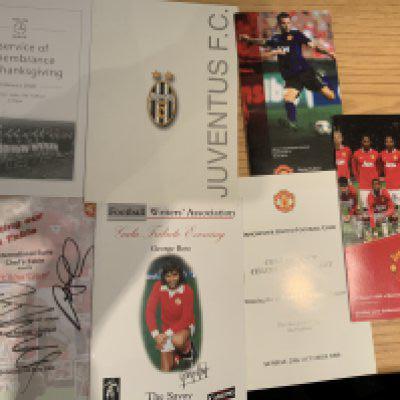 Manchester United Menus + Remembrance Items: Includes Munich Remembrance 2008 (50 Years), 2000 George Best Football Writers dinner menu, 2002/03 Juventus away. (7)