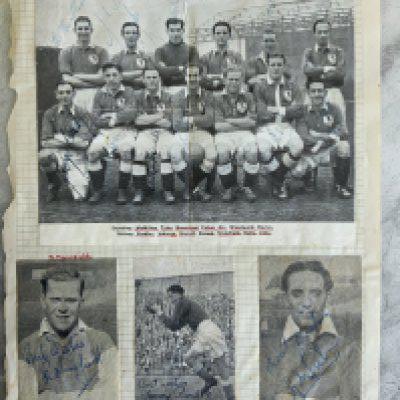 47/48 Millwall Football Autographs: Team group with lightly signed autographs stuck down to page with 3 other players.