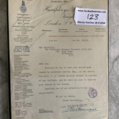 1925 Tottenham Football Stadium Letter + Cheque: A invoice letter to Tottenham on behalf of famous football stadium builder Archibald Leitch. C/W actual cheque for 700 pounds from Tottenham to cover this debt. (2)