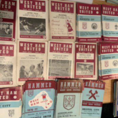 West Ham Home Football Programmes: From the 60s to the 80s in good condition with duplication. Quantity in large box.