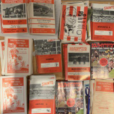 Southampton Home Football Programmes: Quantity of mainly home programmes in good condition from the mid 60s to the mid 70s. Not inspected but possibly near complete to include Texaco Cup etc. Additionally there are folders of home and away from 69/70 to 76/77 that could be complete. (2 boxes)