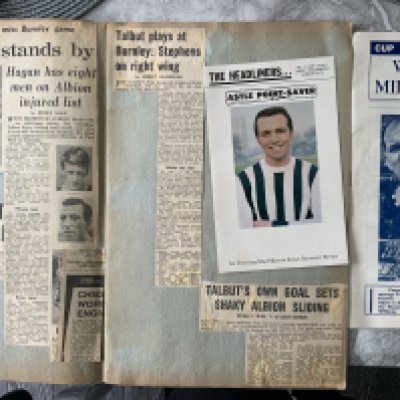 West Brom 1960s Football Programmes + Memorabilia Box: 1968 FA Cup final papers and souvenir brochures. Programmes, scrapbook, Sporting Argus newspapers including 1954 and more. (box)