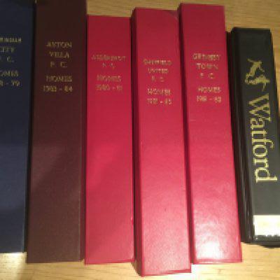 Football Programme Sets In Binders: Home seasons in hand made binders for Aston Villa 83/84 Aldershot 80/81 Wolves 74/75 81/82 Bolton 81/82 Birmingham 78/79 Grimsby 81/82 Sheffield Utd 81/82. C/W Watford 82/83 in official binder and a bound volume of Fulham 53/54. (10)