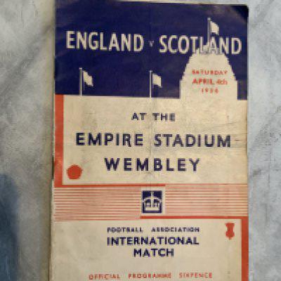 1936 England v Scotland Football Programme: Fair condition programme with no team changes. Rusty staple holding firm. Wear to bottom right hand corner of inner pages and fold.