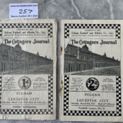 1930s Fulham v Leicester City Home Football Programmes: 36/37 Division Two and 38/39 London Combination. Poor/fair. (2)