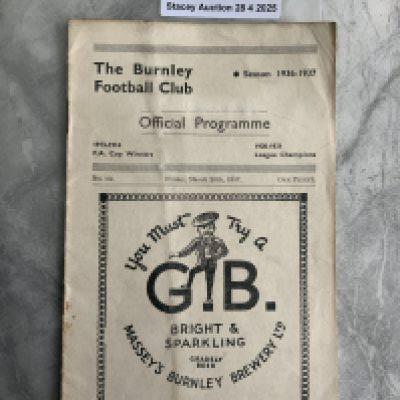36/37 Burnley v Coventry City Football Programme: Good condition Division Two programme with no team changes. Rusty staples holding firm. Score and scorers noted on team page inside.
