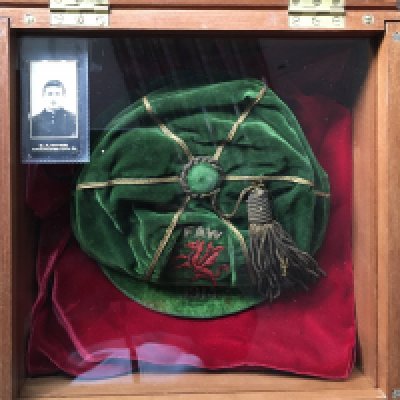 Wales 1914 International Football Cap: Awarded to Manchester City player George Wynn. Stunning green cap with FAW above red dragon. Underneath on peak it is embossed 1914. The colour has stayed true due to it being layed into a heavy quality wooden box with red felt. Wynn played in 2 of the 3 Home Internationals alongside his friend Billy Meredith and went on to play for Coventry City.