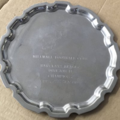Millwall 87/88 Football League Division Two Winners Salver: 8 inch silver coloured salver awarded to Millwall coach Roger Cross. Beneath the lion are the words Millwall Football Club Barclays League Division 2 Champions 1987/88 Season. Not commercially available.
