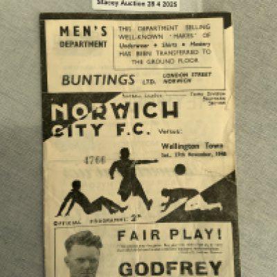 47/48 Norwich City v Wellington Town FA Cup Football Programme: Fair/good condition with score to team page. Tear to cover.