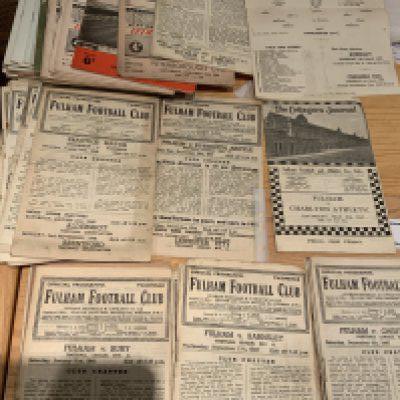 Fulham Home Football Programmes: 44/45 Charlton, 45/46 Brentford, 46/47 x 14 including single sheet v Manchester City and Practice Match, 47/48 x 16 and around 30 from the late 50s to 1968. Mainly good.