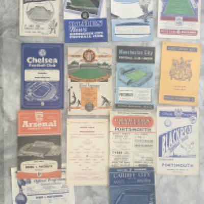 56/57 Portsmouth Away Football Programmes: Good condition private collection of aways in the league and cup to include Manchester United and Leeds. Couple have writing to cover. (14)