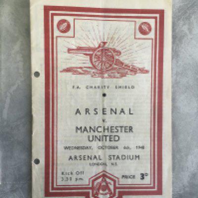 1948 Charity Shield Football Programme: Arsenal v Manchester United played at Highbury. Pencilled changes to team page and two punch holes.