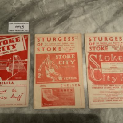 1950s Stoke City v Chelsea Football Programmes: 50/51 51/52 52/53 in very good condition with no team changes. 50/51 has score and scorers noted to team page. (3)