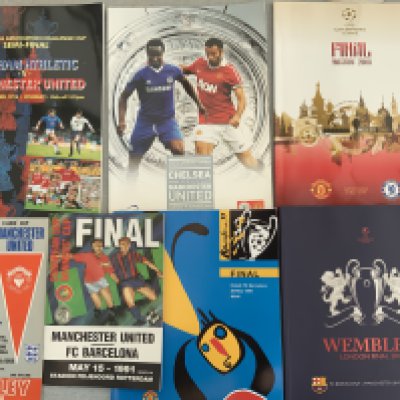 Manchester United Big Match Football Programmes: European Cup finals for 1968 1999 2008 2011 and a few other big match. C/W an album of Man Utd photos.