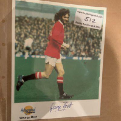 George Best Manchester United Autographed Editions Signed Photo: Stunning large card from reputable company Autographed Editions. Depicts Best in Manchester United kit with a lovely clear undedicated autograph to lower border. Rear has his career details.