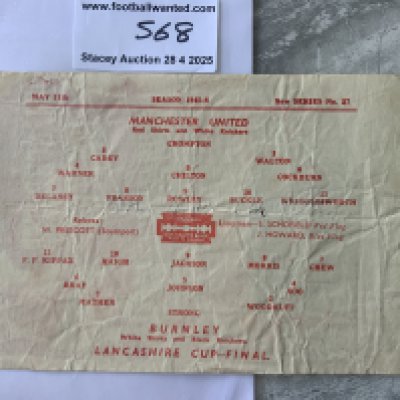 45/46 Manchester United v Burnley Lancs Cup Football Programme: Fair/good condition with no team changes. Fold and creasing.